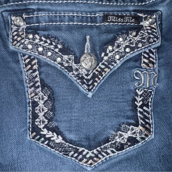Miss Me Signature Ankle Skinny Jeans 29 Bling Pocket Mid Rise Stretch Y2K - Picture 5 of 10